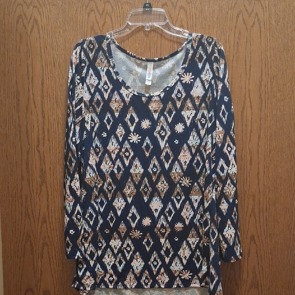 LuLaRoe Blue and White Long Sleeve Blouse